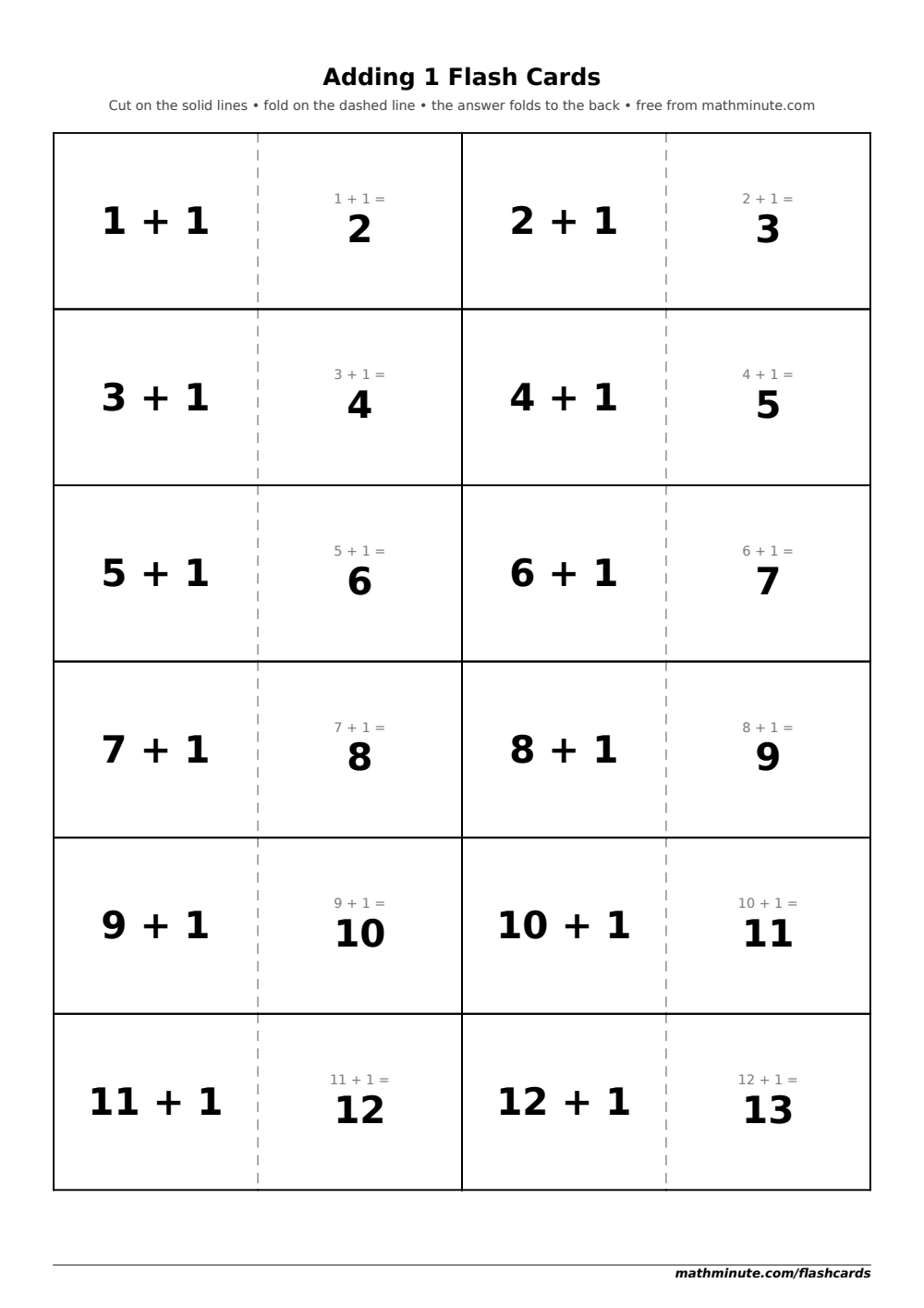 Free Printable Adding 1 Flash Cards — PDF preview.
