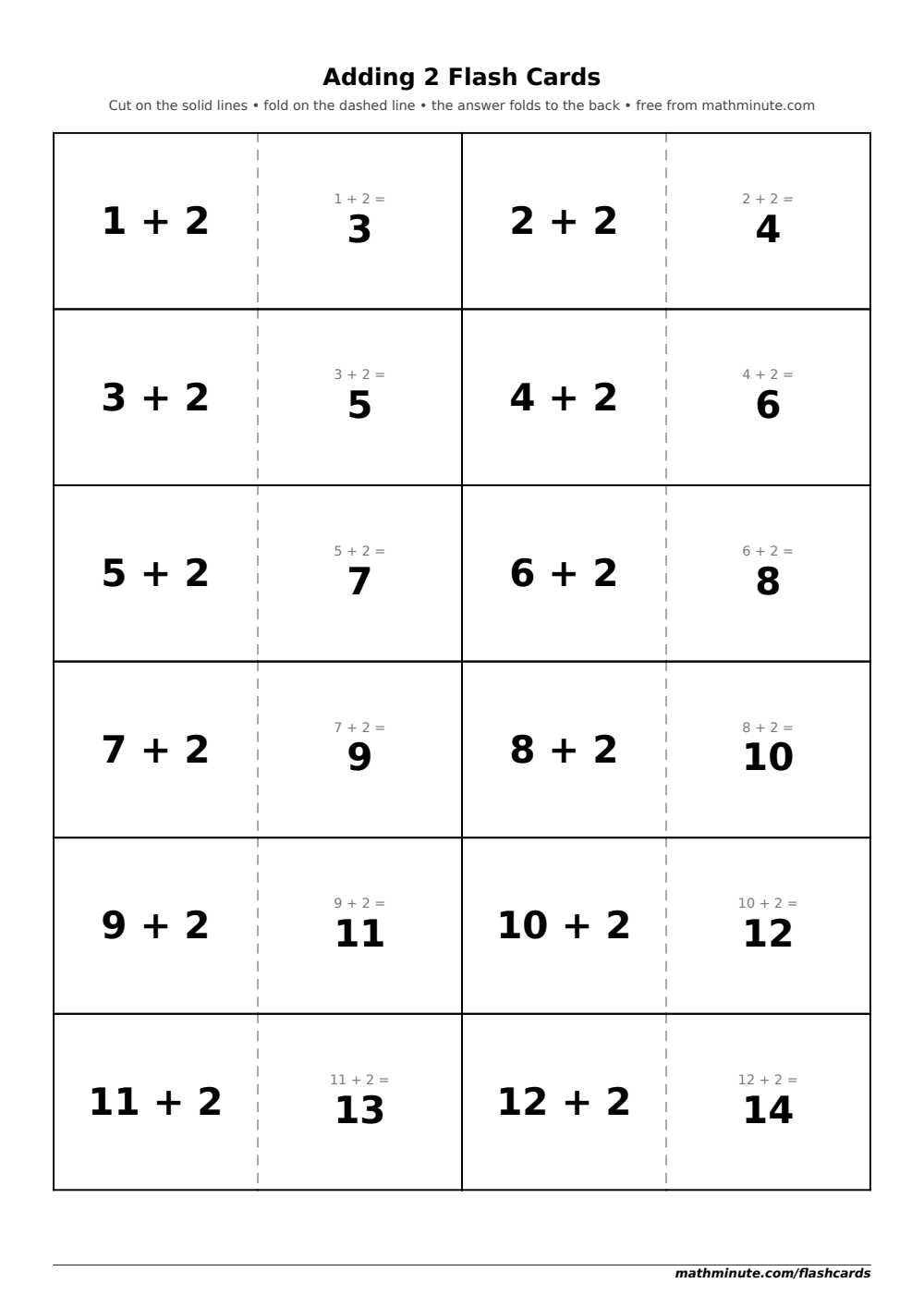 Free Printable Adding 2 Flash Cards — PDF preview.
