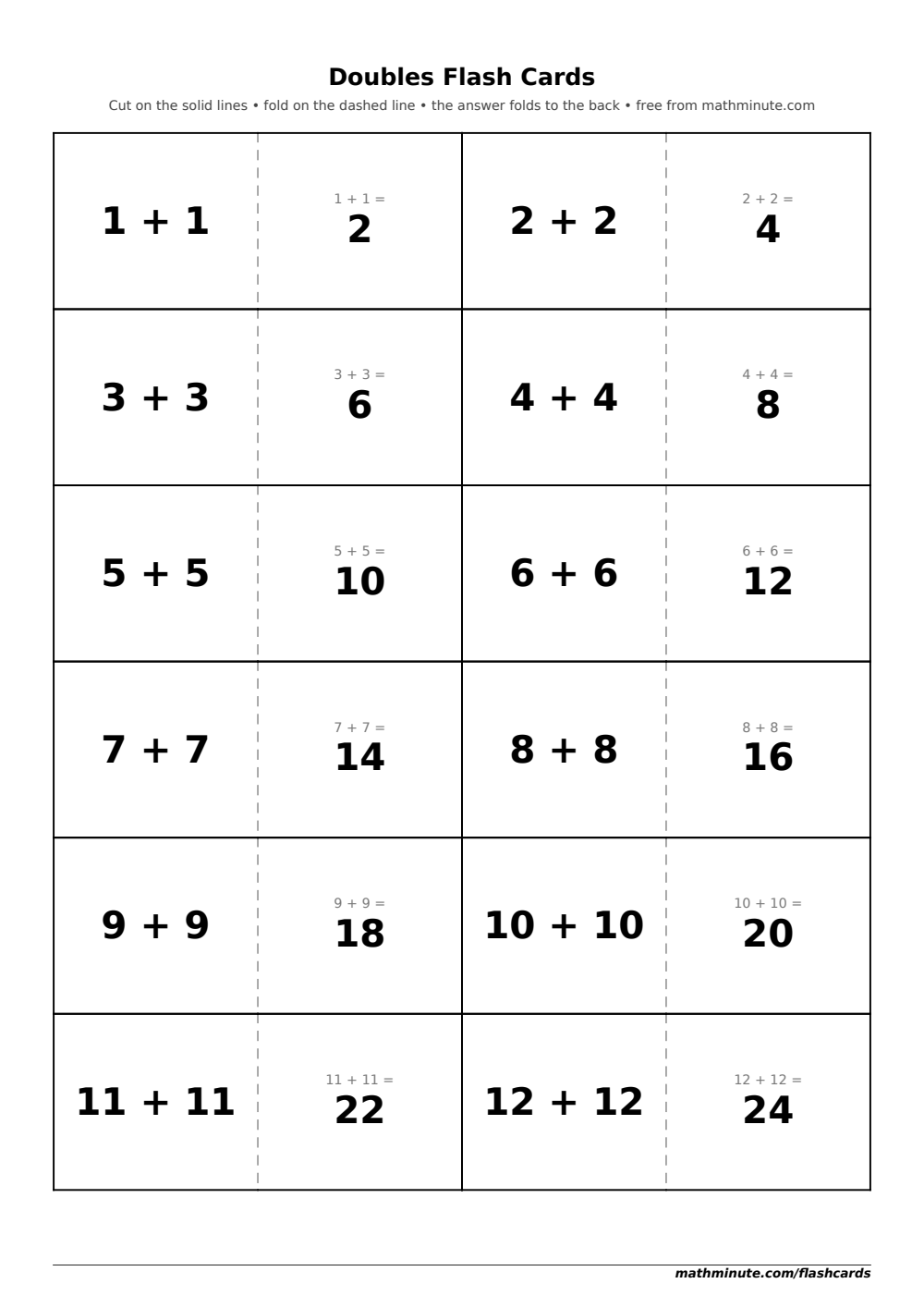 Free Printable Doubles Flash Cards — PDF preview.