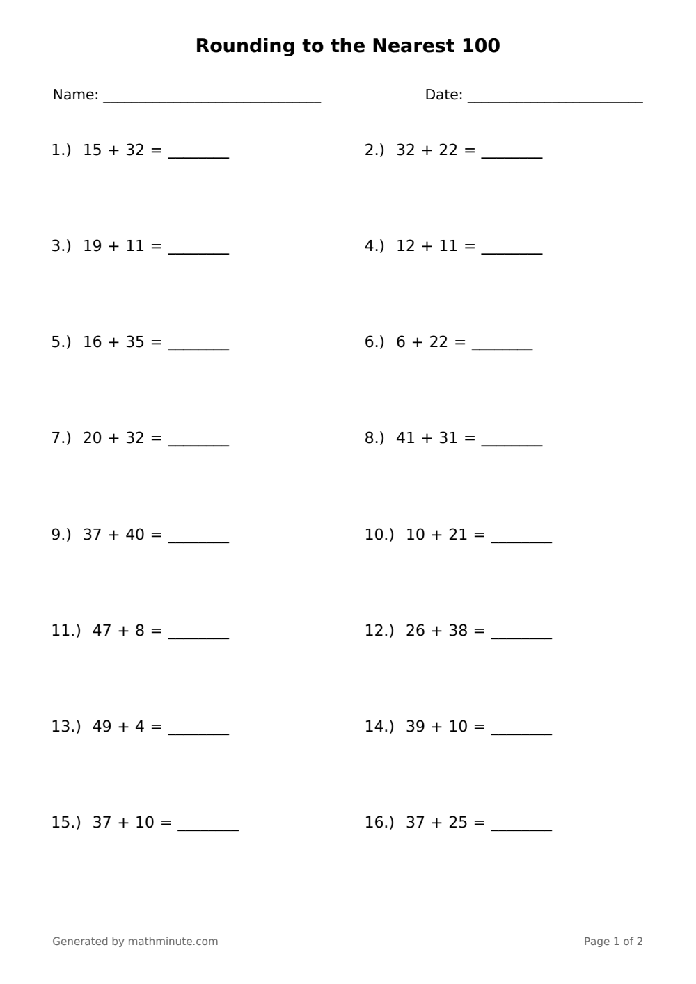 Free printable Rounding to the Nearest 100 math worksheet — page 1 preview.